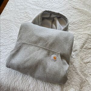 Carhartt Men’s Light Gray Hooded Sweatshirt with Sleeve Logo